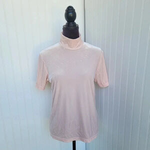 VTG Top Summit Hill Turtleneck Blush Pink Pullover Short Sleeve Mock Velvet Sz M
